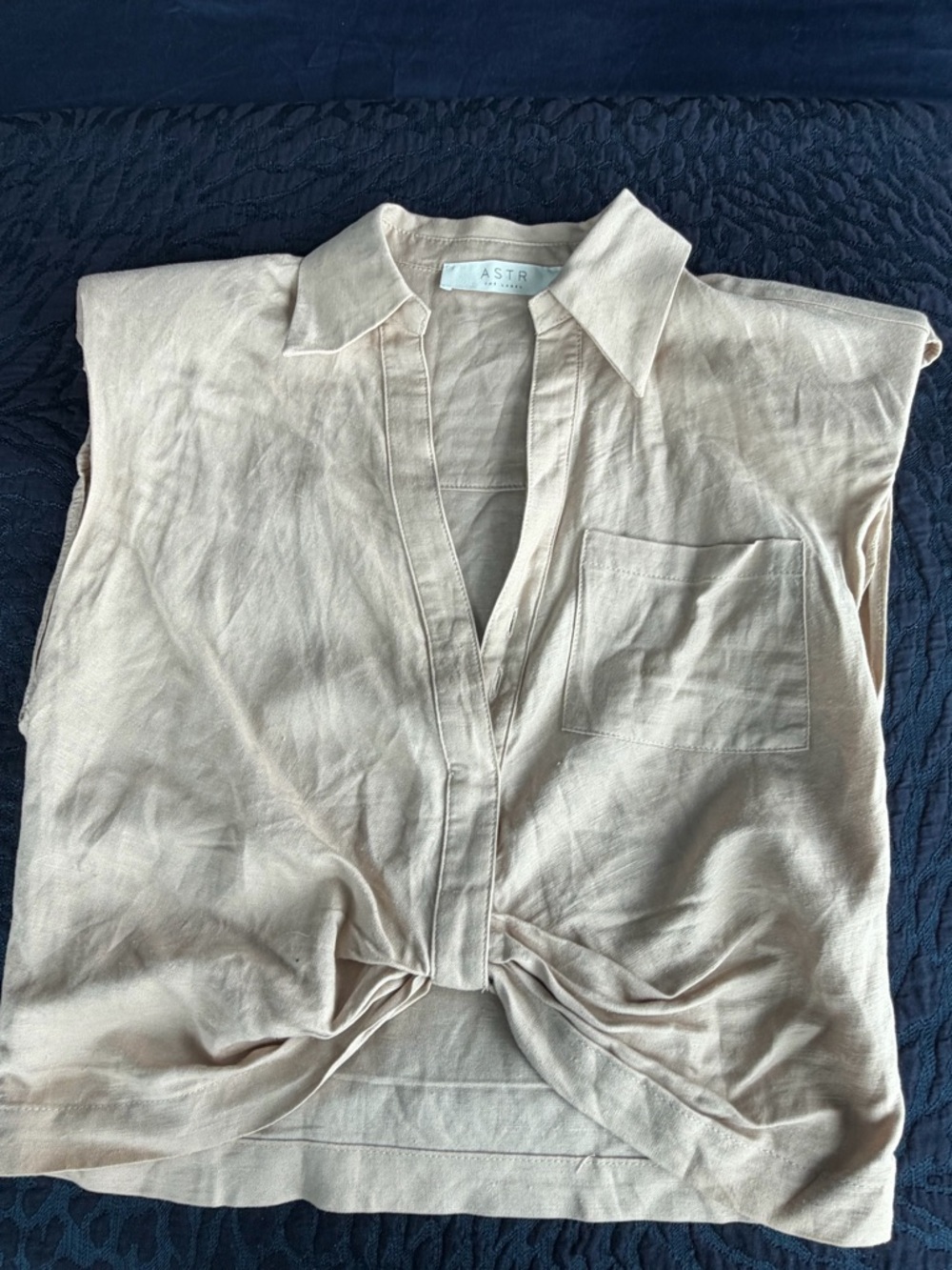 ASTR Lightweight Collared Top in Light Beige